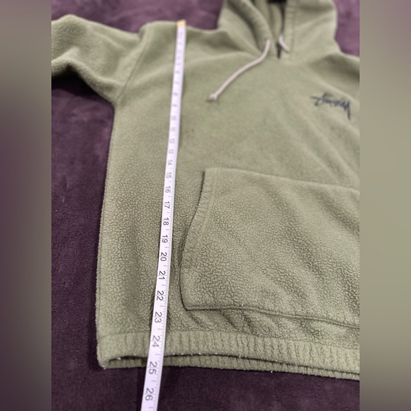 Stüssy Bronson Polar Fleece Drawstring Hoodie Sz: S olive green.Embroidered logo - Picture 5 of 13